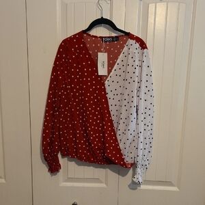 YOINS Red and White Polka Dot Blouse